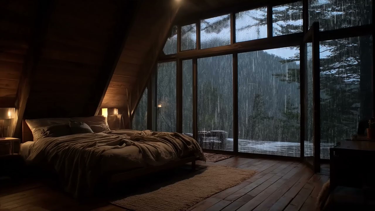 Cozy Mountain Night 🌧️ Heavy Rain Bedroom Sounds for Deep Sleep
