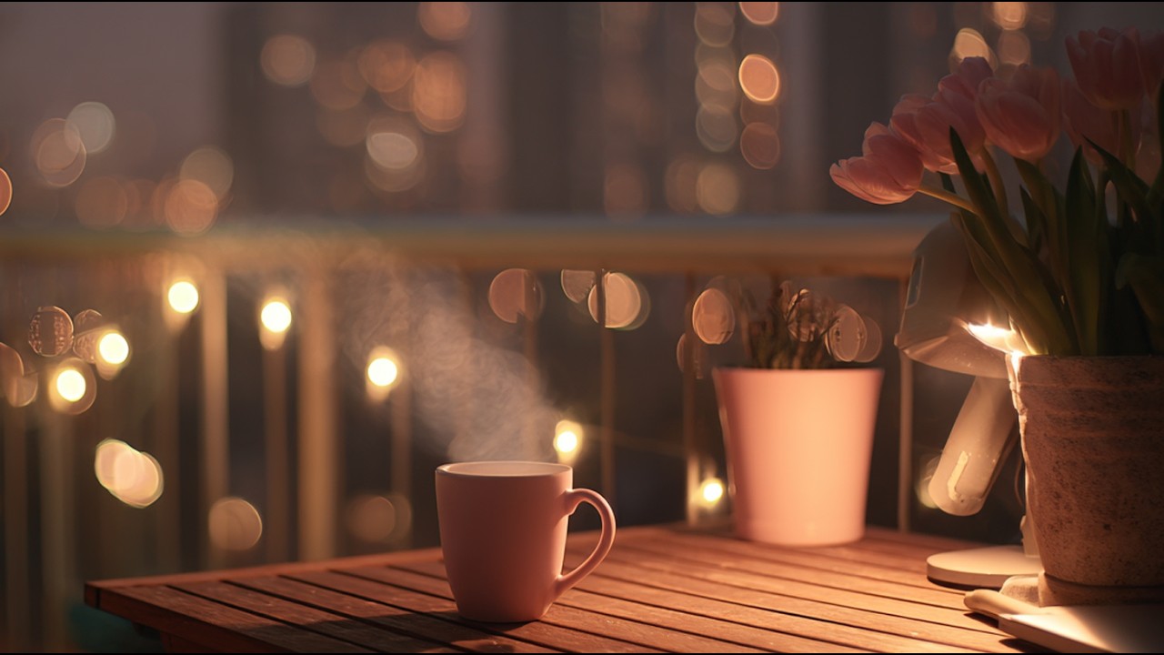 Spring Rooftop Cafe 🌷 Lofi Study Beats | Relaxing Night Ambience