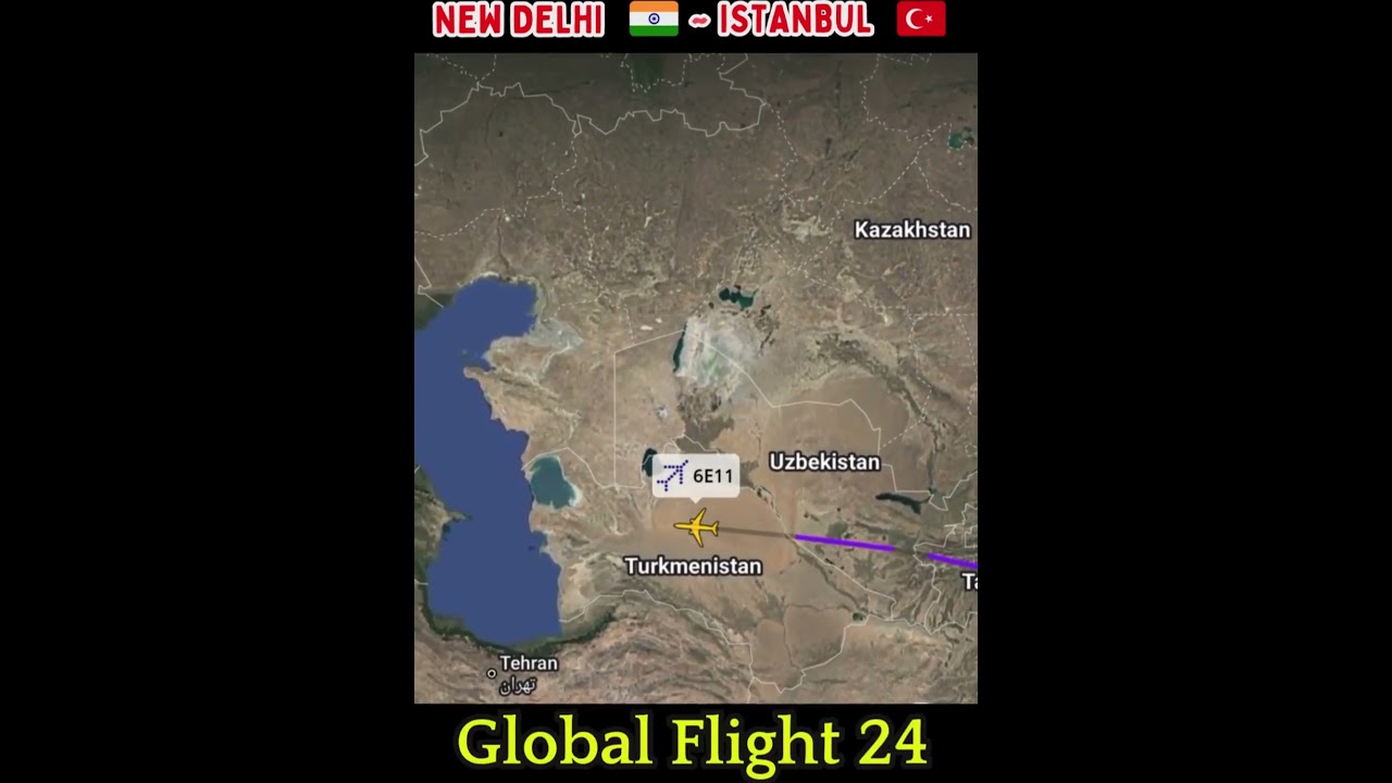 ✈️ New Delhi to Istanbul Flight Route Map | IndiGo Airlines Journey Overview 🇮🇳 ✈️ 🇹🇷 🌍