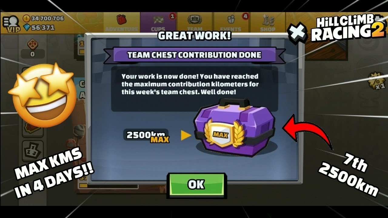 🤩I GOT 7TH TIME 2500KM MAX KMS TEAM CHEST LEVEL?? HILL CLIMB RACING 2