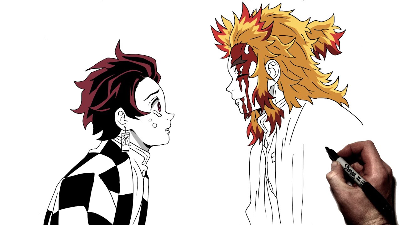 How To Draw Rengoku & Tanjiro | Step by Step | Demon Slayer