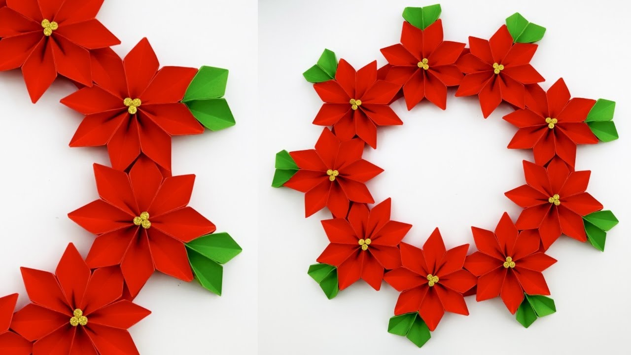 DIY PAPER Poinsettia WREATH  / Paper Flower Wall hanging / Paper Wreath for Christmas decoration