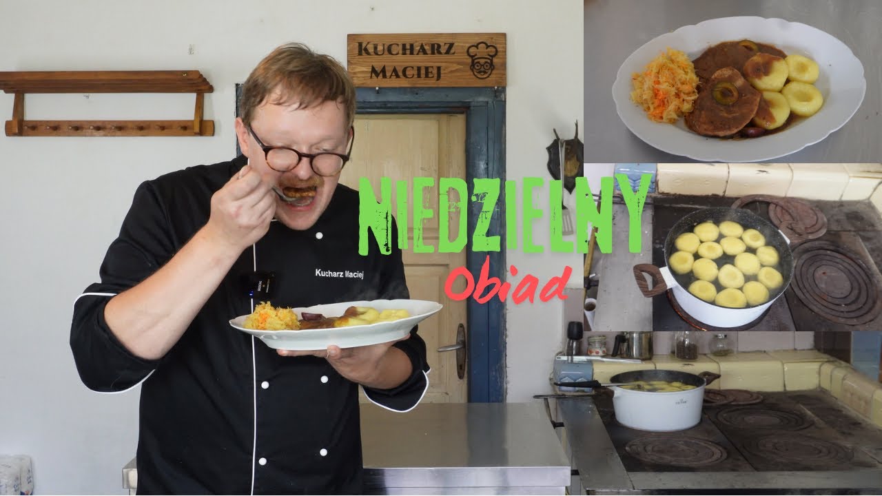 Niedzielny obiad - kluski śląskie , schab w sosie śliwkowym, kapusta