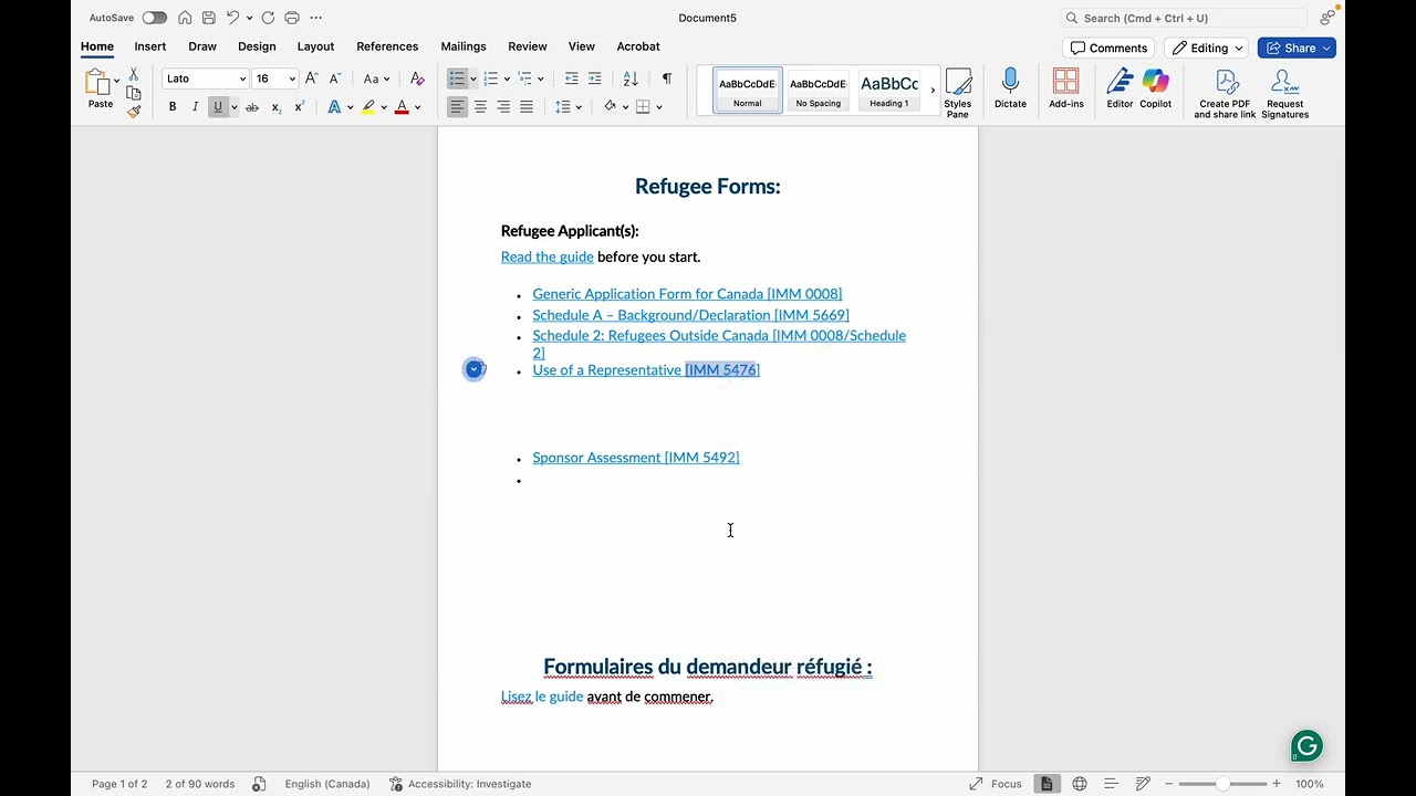 Forms for the Principal Applicant (Refugee). Formulaires pour le demandeur principal (réfugié).
