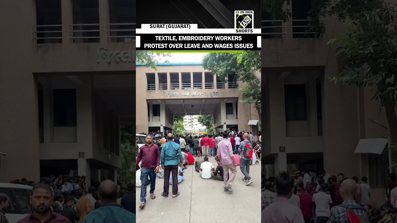 Textile, Embroidery workers protest outside Collector's office over leave and wages issues in Surat