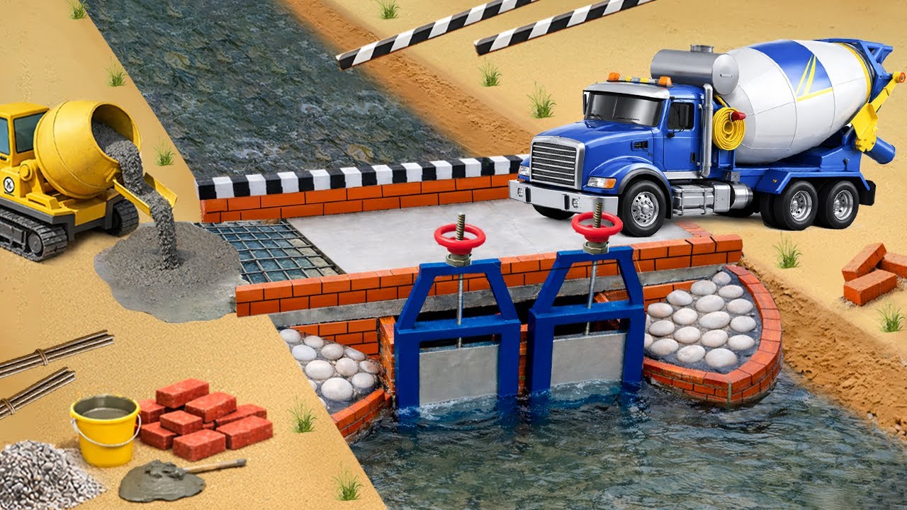 DIY Mini Truck Builds a Heavy-Load Concrete Bridge with Dual Modern Floodgates | Science Project