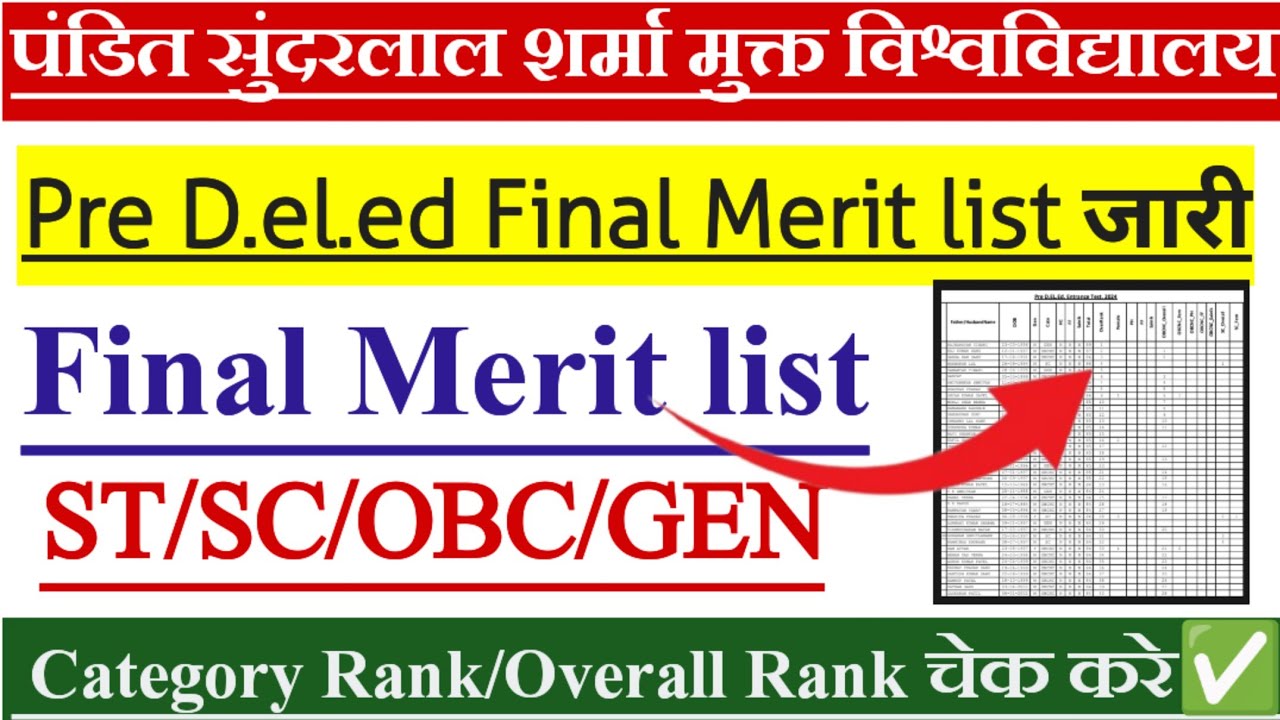 🔥Pandit Sundarlal Sharma Pre Deled, bed Final merit list 2025 || pssou Final merit list 2025🔥