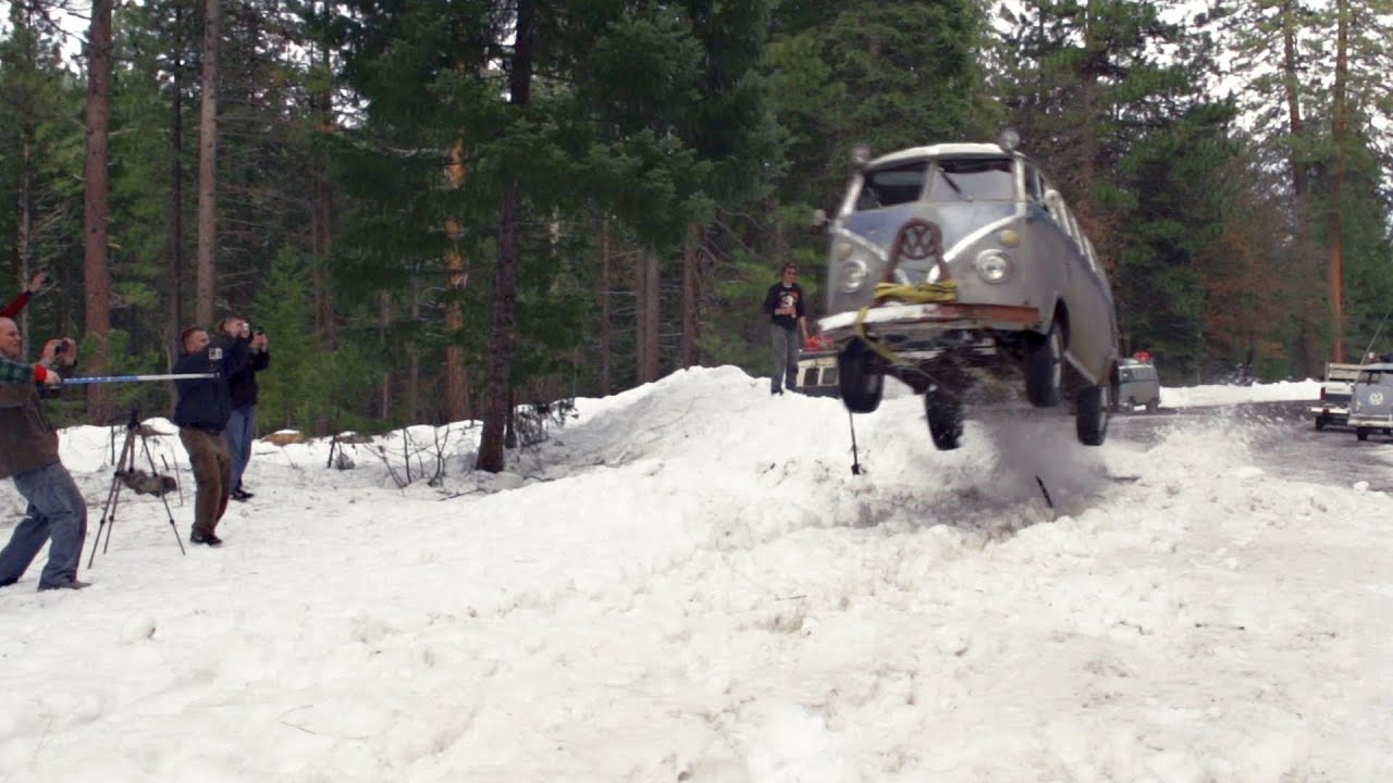 VW Bus Snow Jump - Lou Verrilli - Flying Pamper - Shasta Snow Trip 2013