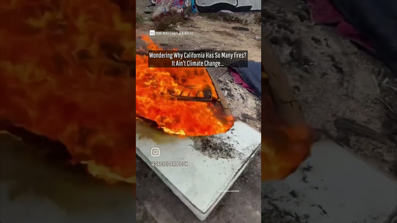 Video shows fire near a California homeless encampment, raising questions about its wildfire impact.
