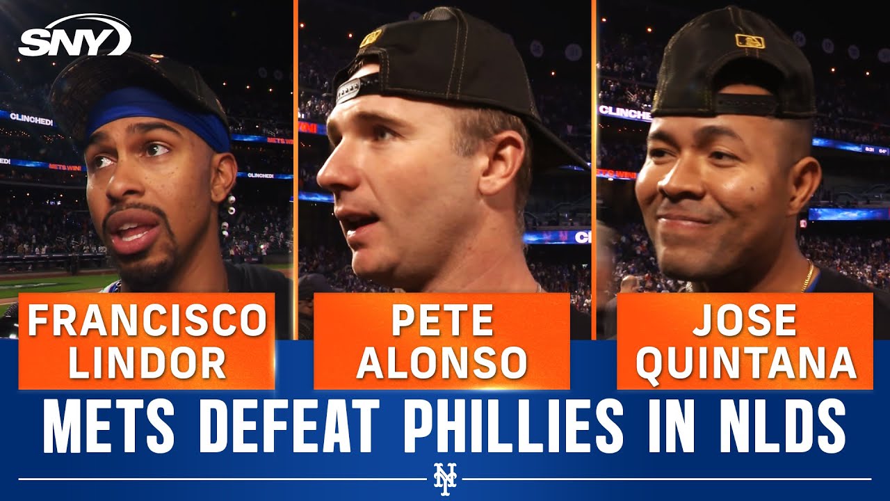 Pete Alonso, Francisco Lindor, Jose Quintana react to Mets winning NLDS over Phillies | SNY