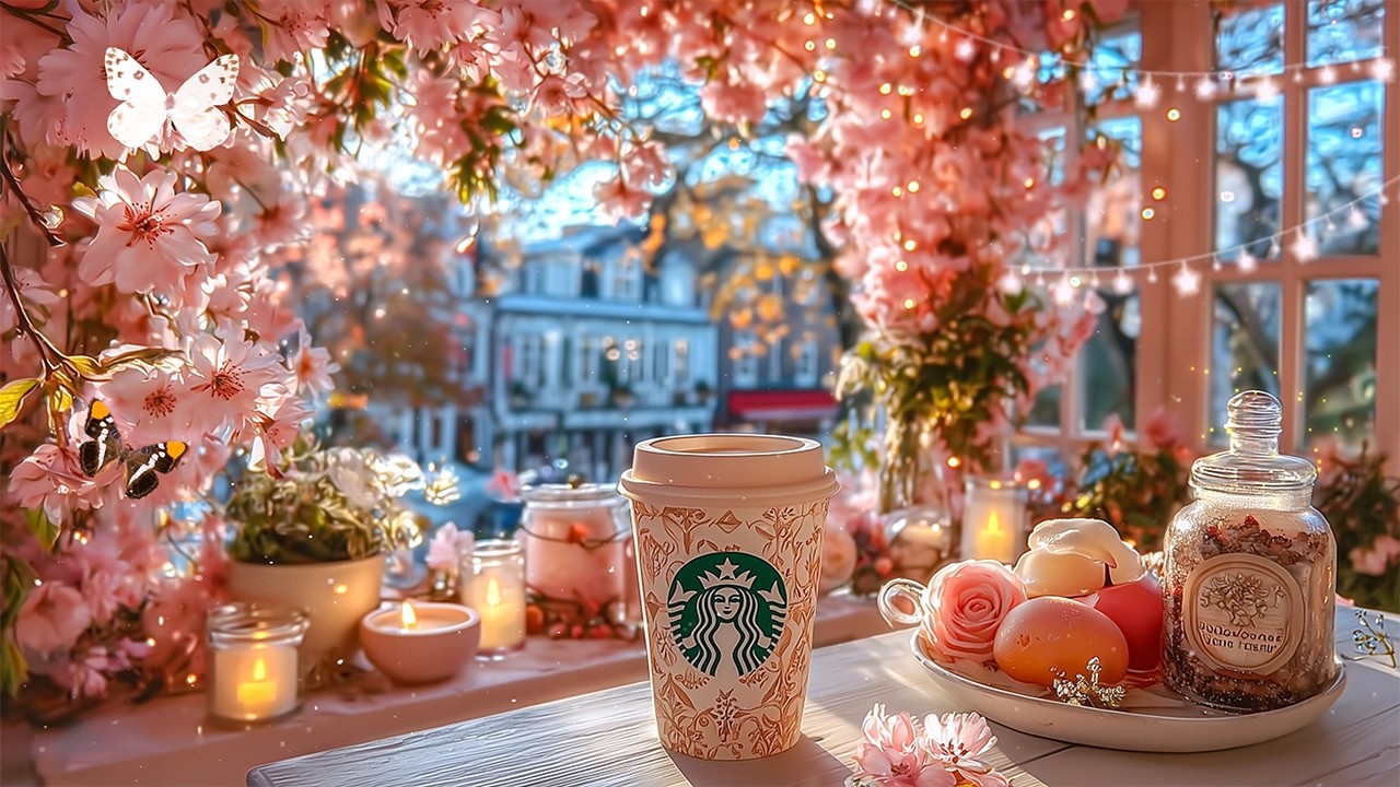 春のスタバBGM 🌸 甘い2月のジャズ：コーヒーと鮮やかな早春の花々 - 広告なしで心整うリラックスタイム・仕事がはかどる癒やしの空間  ✨ morning starbucks coffee jazz