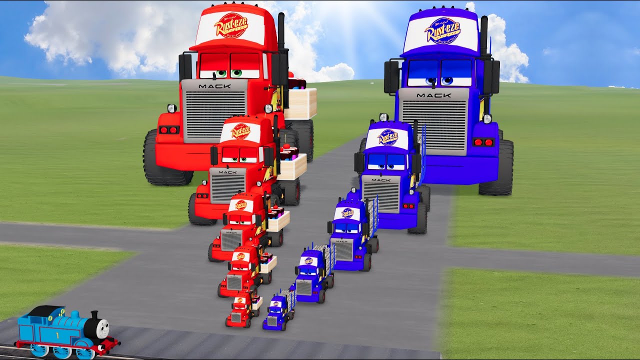 Big & Small Colors Monster Truck Lightning McQueen VS Train | BeamNG.drive