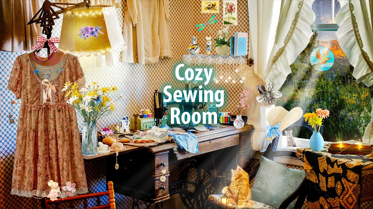 Cozy Sewing Room 🧵 ASMR Ambience (rain, sewing machine, stitching, beads, tea sounds)