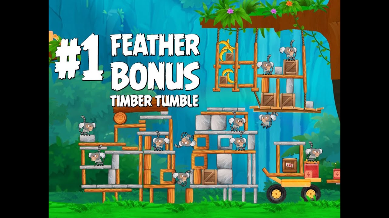 Angry Birds Rio Feather Bonus #1 Timber Tumble 3 Star Walkthrough
