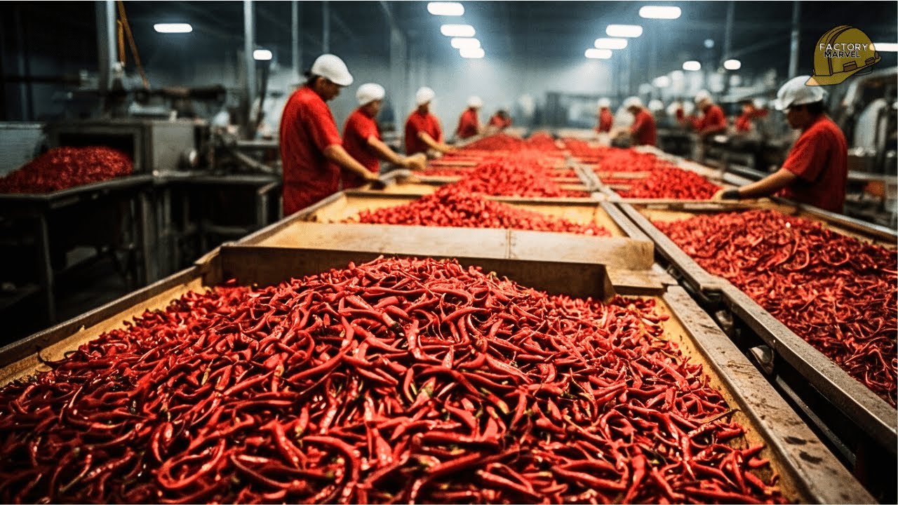How Millions of Red Chili Peppers are Harvested & Processed | Chili Pepper Factory