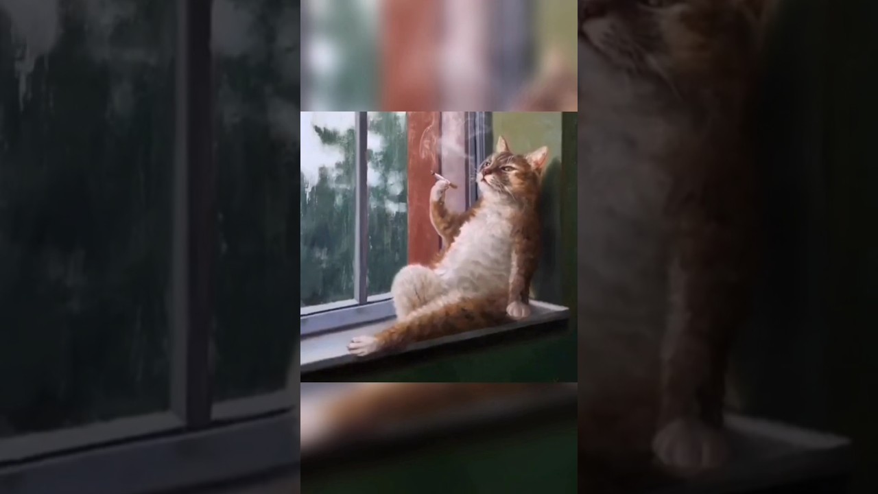 Cat is smoking 🚬🚬🚭 a cigerat #try not laugh #funnycat #youtubeshorts