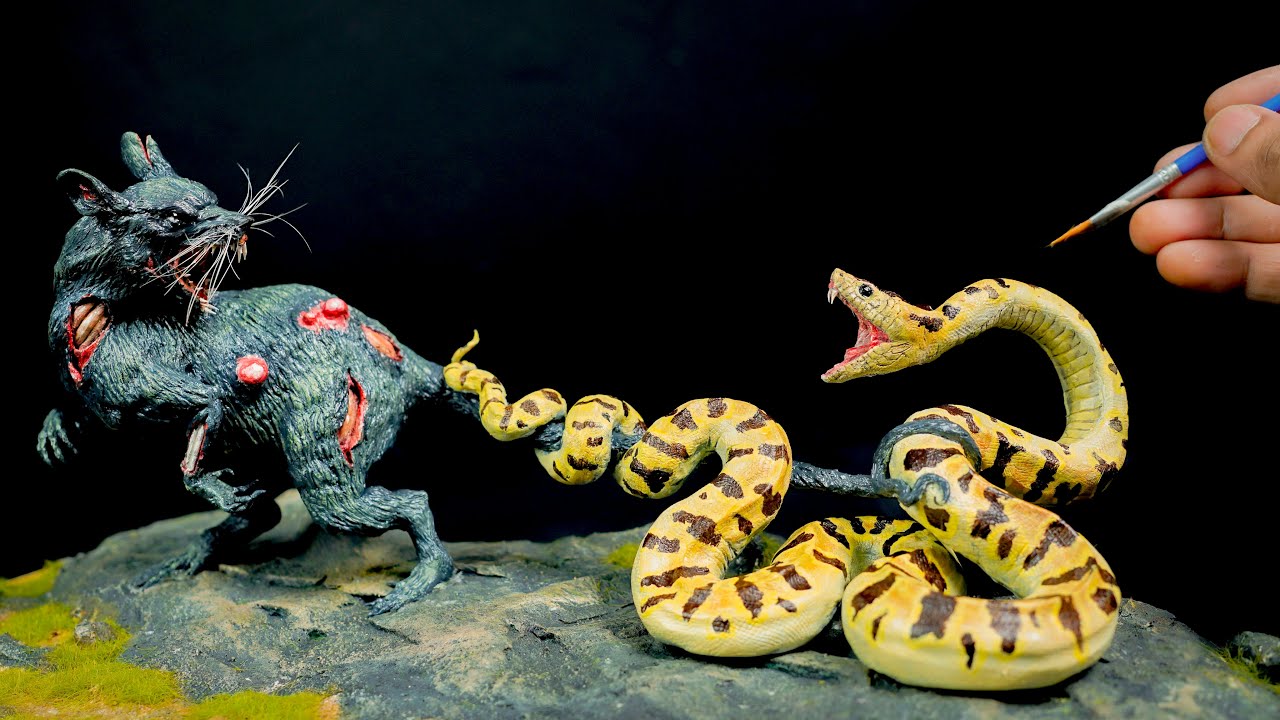 How to make Zombie Rat vs Snake Diorama / Polymer Clay Sculpture