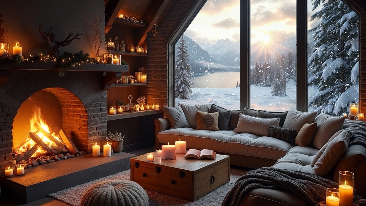 Peaceful Winter Cabin in the Mountains ❄️🔥 Fireplace & Snowfall | Study & Focus Ambience