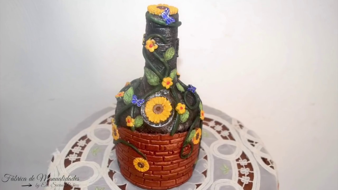 Masa para modelar y pintura acrílica. Botella decorada. Manualidades en 5 minutos.