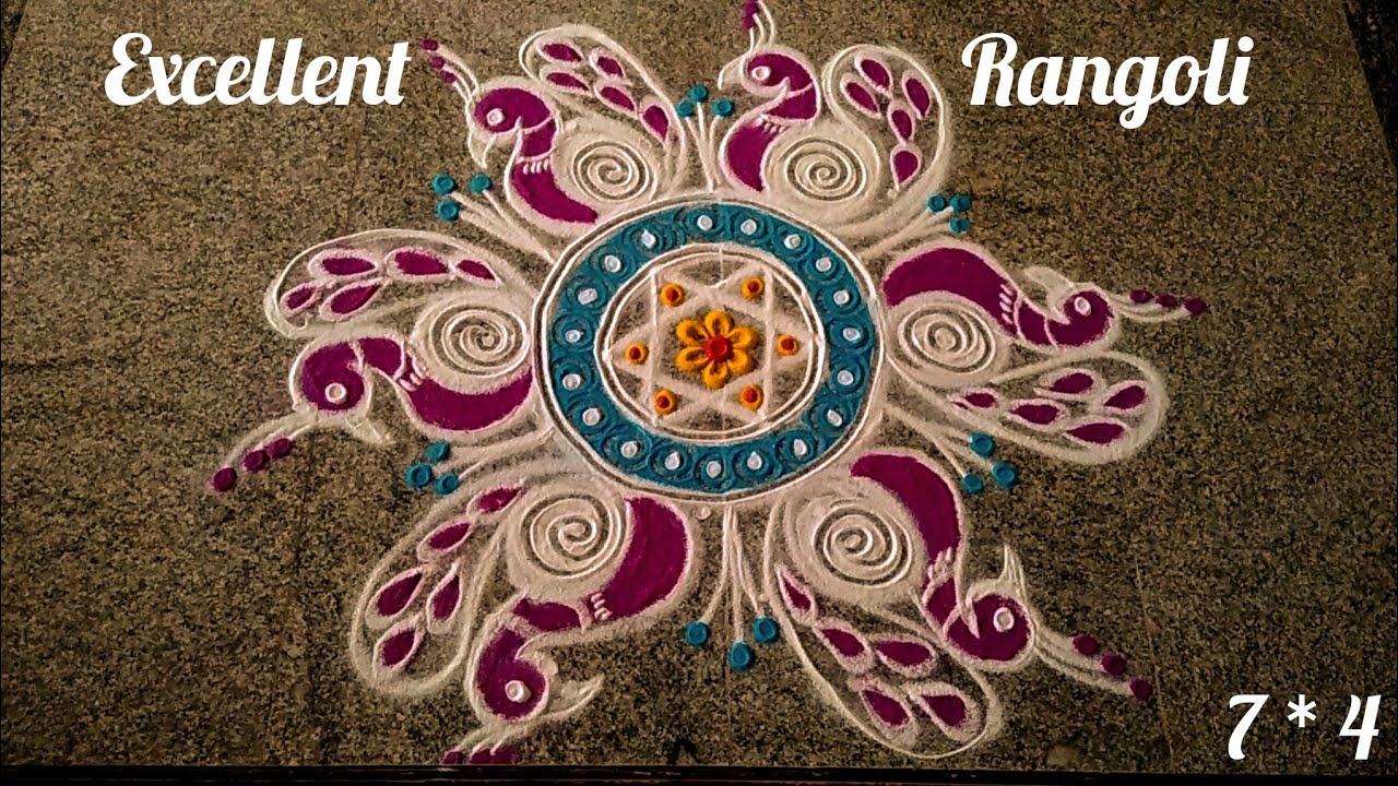 Creative Peacock rangoli | 7*4 dots easy mayil kolam @excellentrangoli