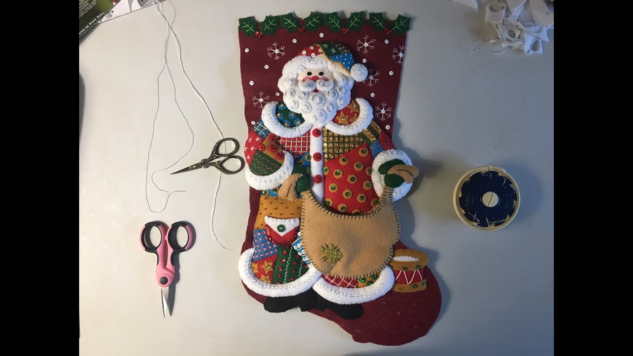 Bucilla Patchwork Santa Felt Stocking Kit Video #2