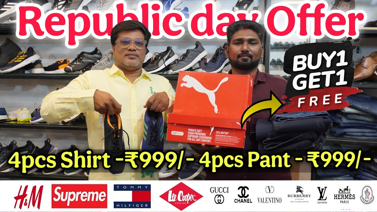 Branded Shoes Buy1Get1Free | 4pcs Shirt ₹999/- 4pcs Pant ₹999/- | Club 365days offer