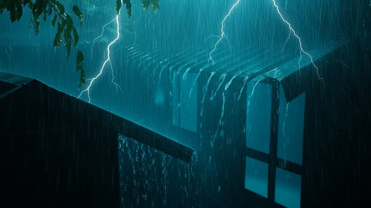Heavy Rain at Night on a Tin Roof with Rolling Thunder for Deep Sleep