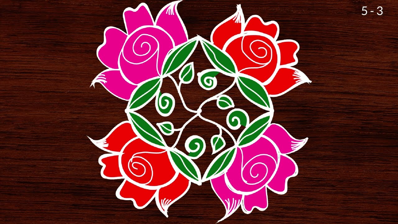 Roja poo kolam | flower rangoli | குட்டி கோலங்கள் | rose kolam with dots | daily muggulu