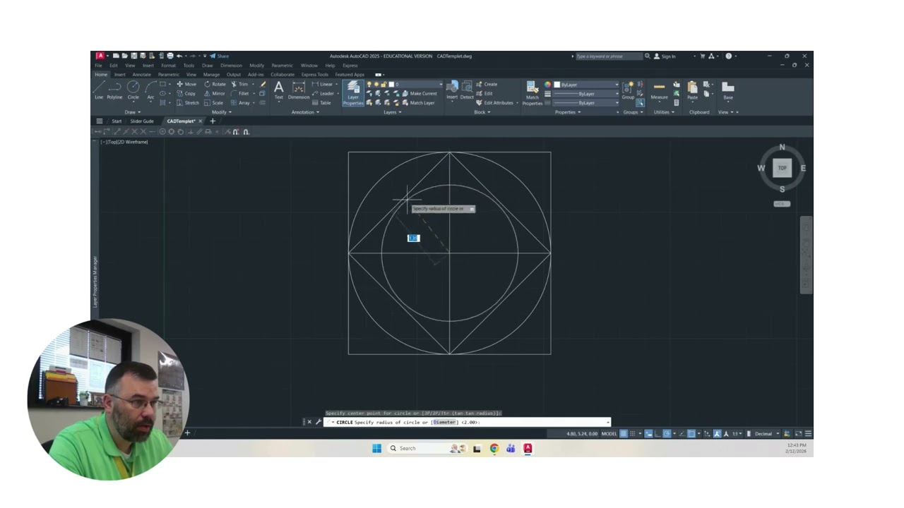 AutoCAD Drawing 3-4 Squares and Circles Pattern