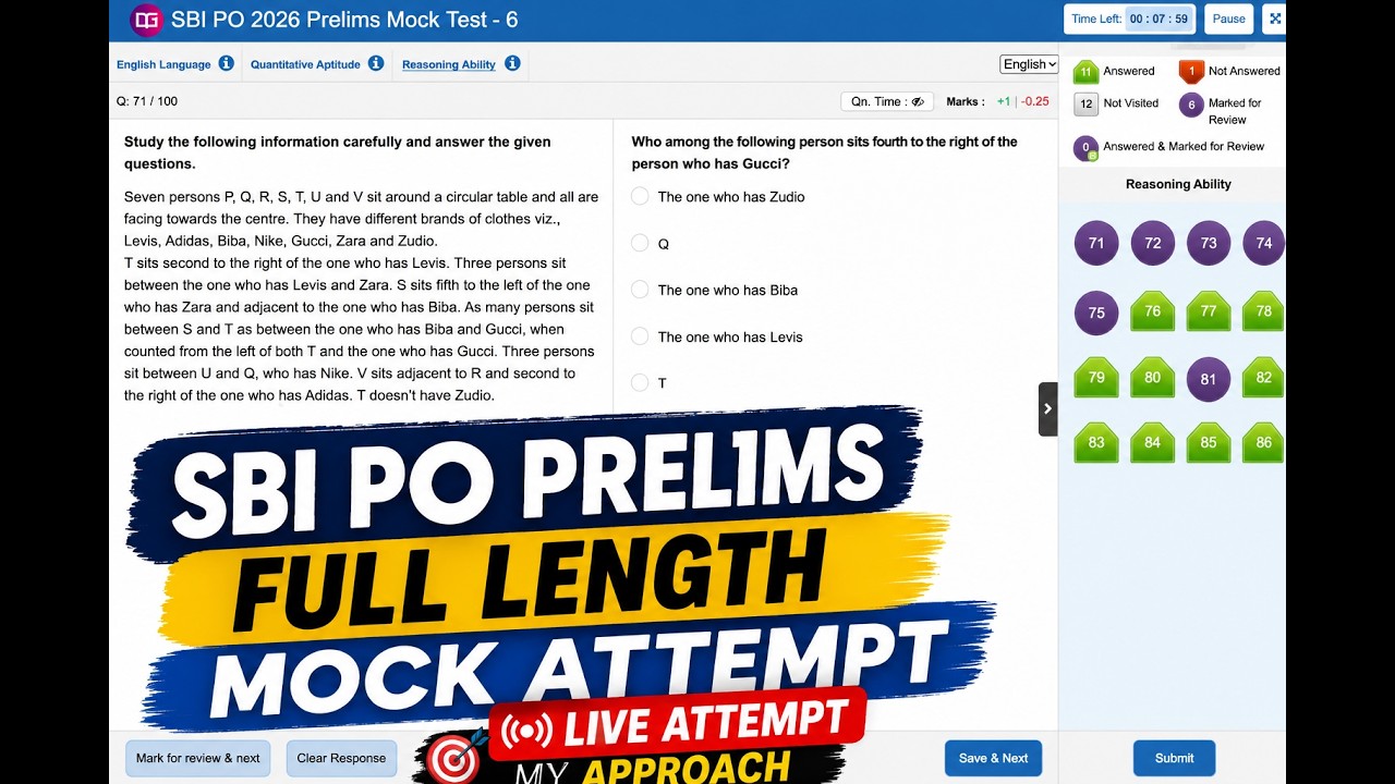 SBI PO 2026 Prelims Full Length Mock Attempt🎯 | Live Mock Test | My Approach & Strategy