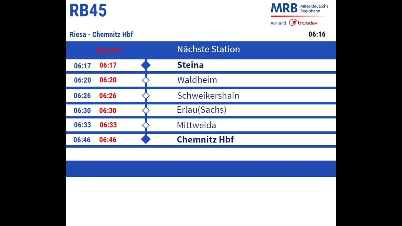 Ansagen aus der RB45 von Riesa nach Chemnitz Hbf der MRB