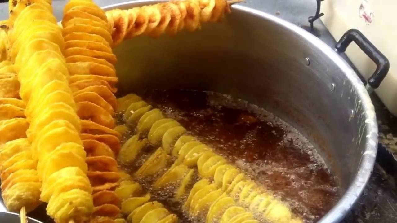 Asian street food, Phnom Penh Street food, Potato Tornado on a stick, Asian food