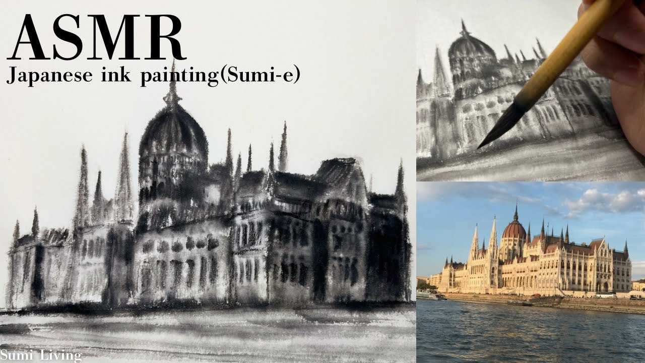 Relaxing Sumi-e Painting ASMR | Hungarian Parliament Building🏛️【Tutorial&times;ASMR】