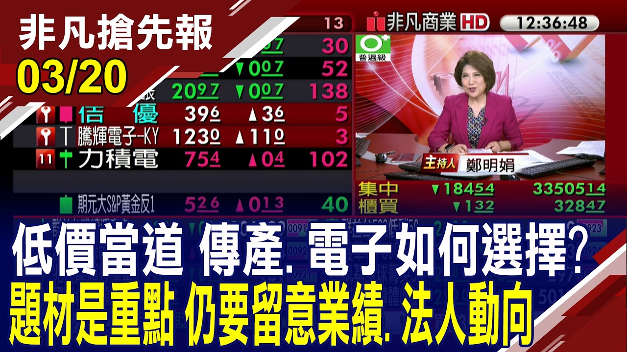 【低價當道 傳產.電子如何選擇? 題材是重點 仍要留意業績.法人動向】20260320(鄭明娟×李蜀芳) @ustvhotstock​