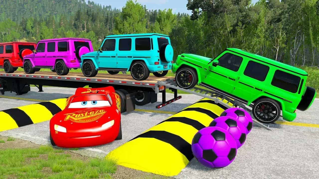 Flatbed Truck McQueen | Transportation with Truck - Pothole vs Car #29 | BeamNG.Drive Gameplay
