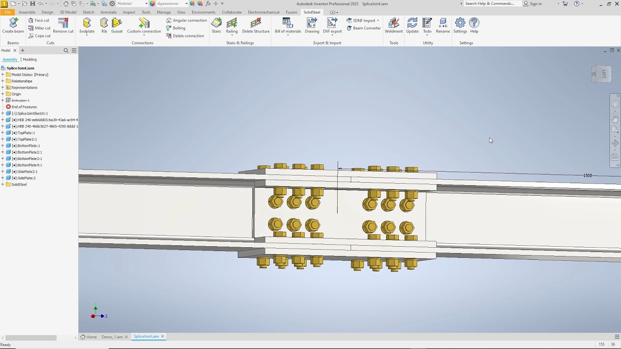 Manual bolting in structural steel design with Autodesk Inventor – SolidSteel parametric tutorial