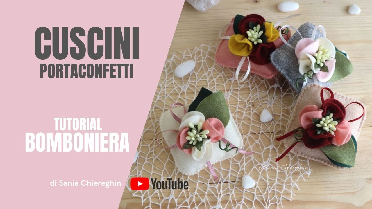 Bomboniera fai da te senza cuciture, facile e veloce. Cuscino in pannolenci porta confetti