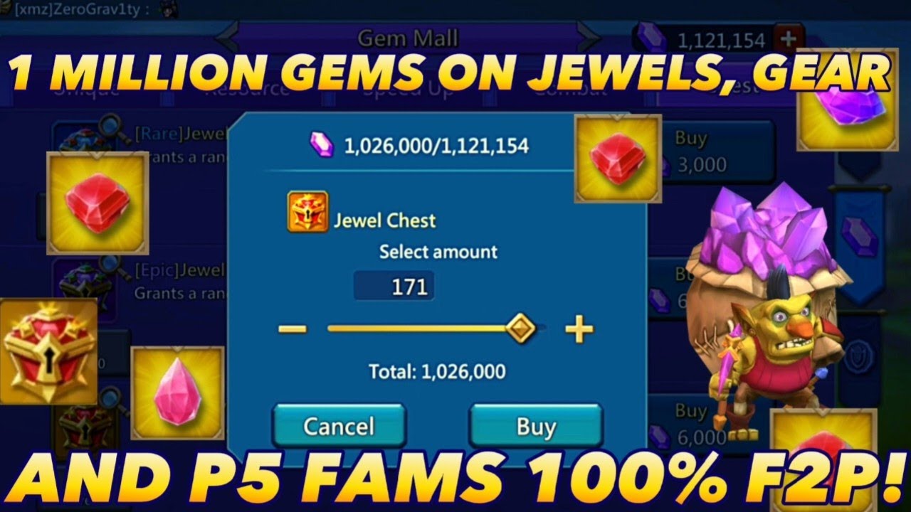 Spending 1 Million Gems On Gold Jewels 100% F2P! Upgrading Solo Trap F2p Lords Mobile
