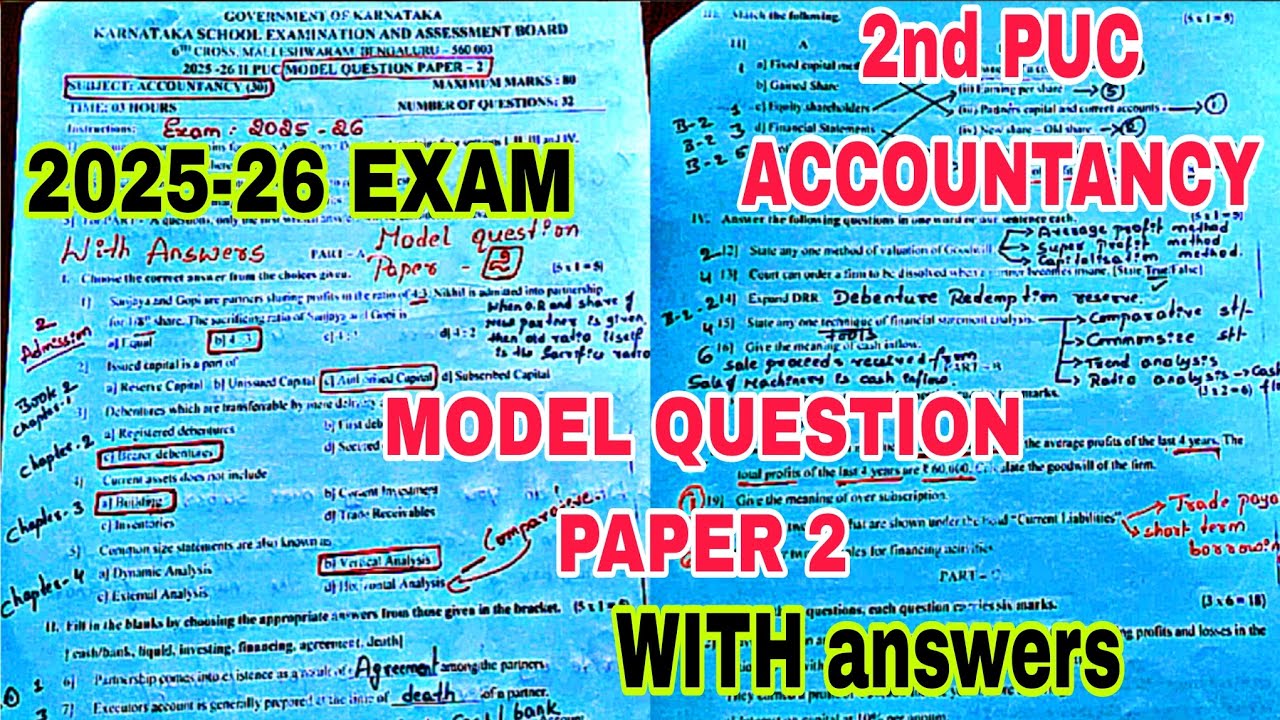 2nd PUC ACCOUNTANCY 🔥 MODEL QUESTION PAPER 2 WITH ANSWERS 🔥 ANNUAL EXAM 2025-26 #accountancy 