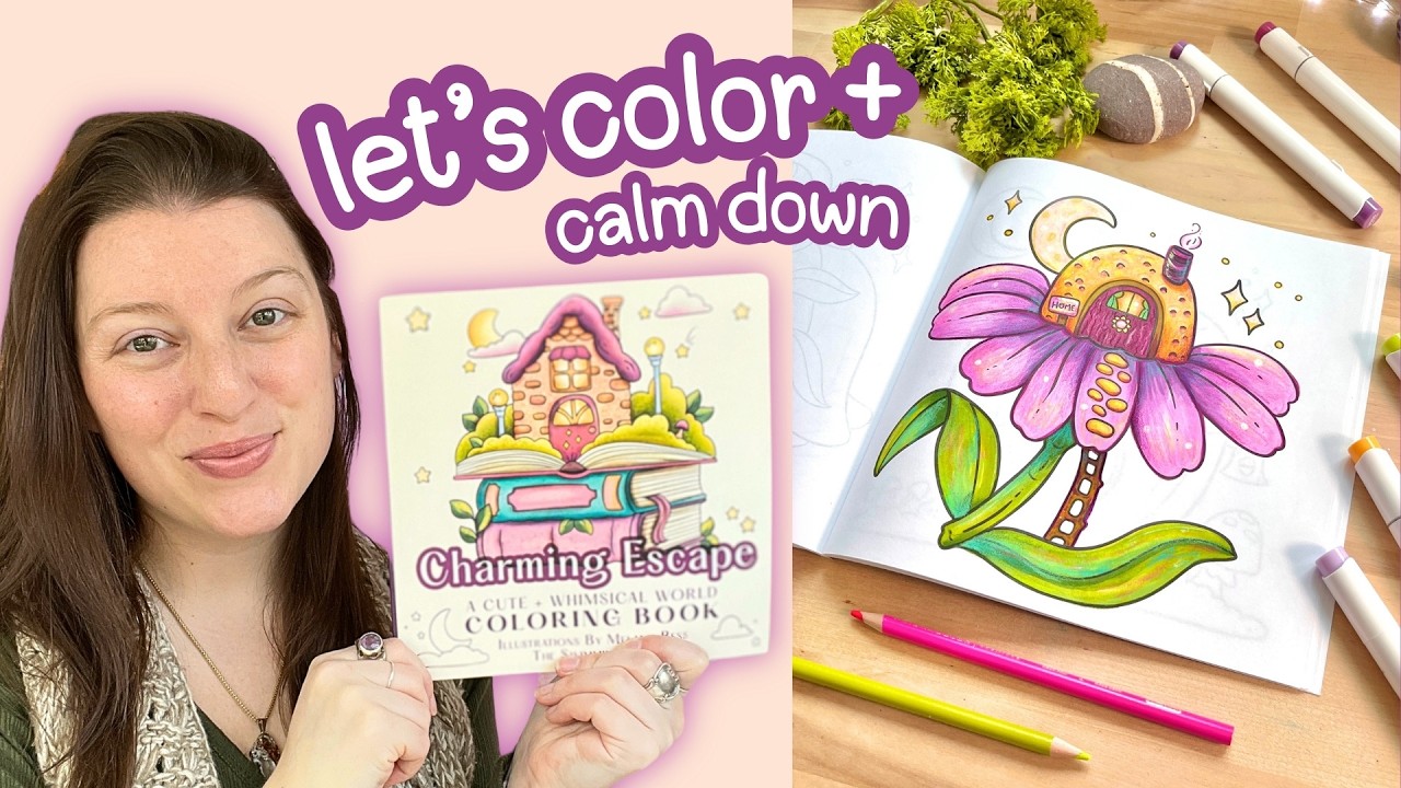 Coloring a Cozy Coneflower Cottage 🌼  Alcohol Markers + Colored Pencils (Chatty but Relaxing 🤭)