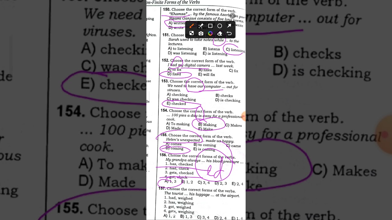 Dim 2023 ingilis dili test toplusu Non Finite Forms of the Verbs test izahi 139-200