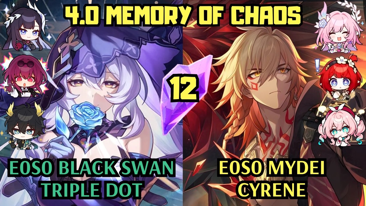 E0 Black Swan Triple DoT & E0 Mydei Cyrene Hypercarry | 4.0 Memory of Chaos 12 | Honkai Star Rail