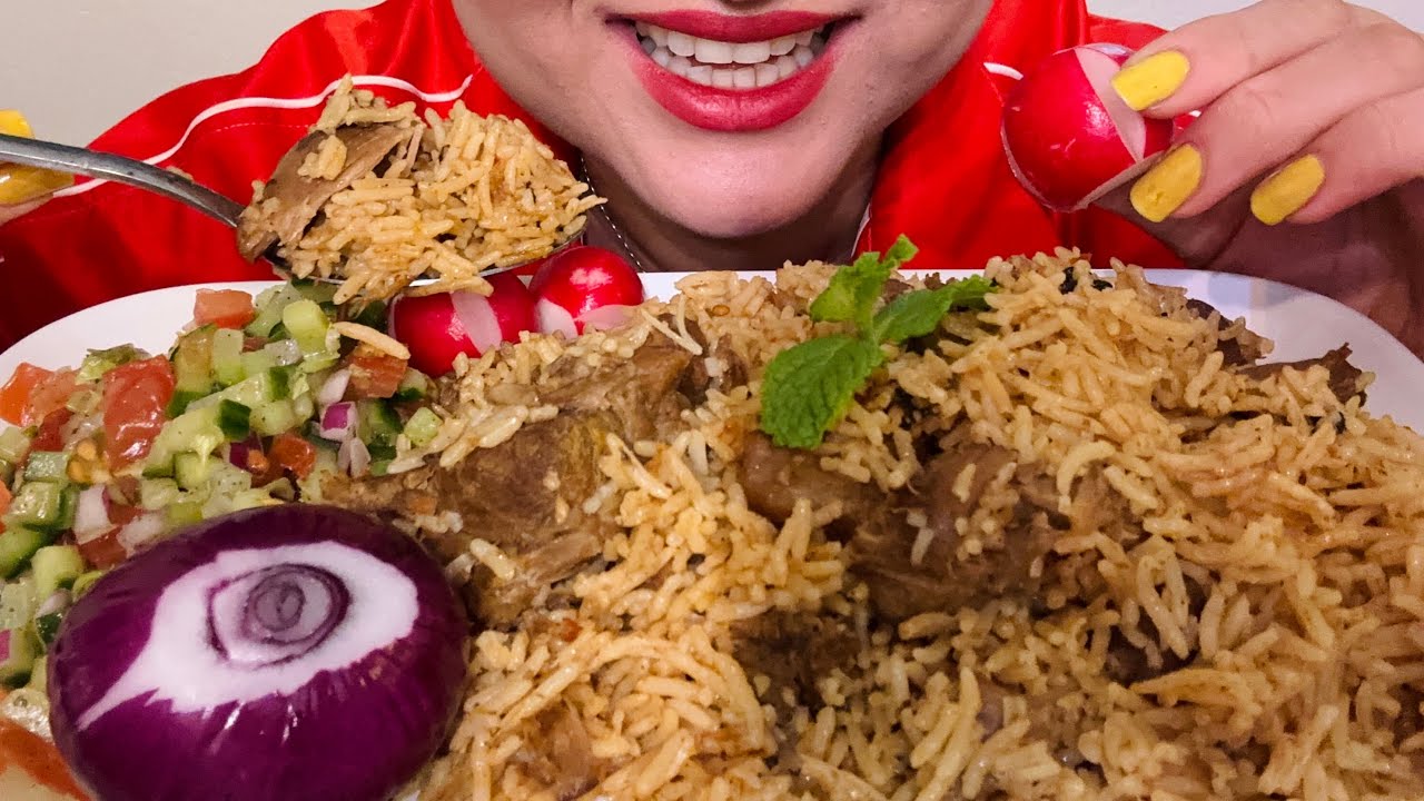 Mukbang Biryani| موکبانگ بریانی با گوشت گوسفند و سالاد شیرازی