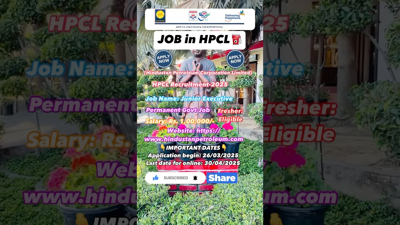 Hindustan Petroleum Corporation Limited (HPCL) Recruitment 2025 // Govt Job / Salary: Rs. 1,00,000/-