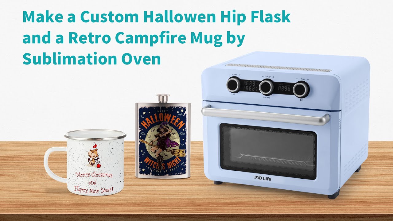 Customize the Hallowen hip flask and Christmas campfire enamel mug by sublimation oven