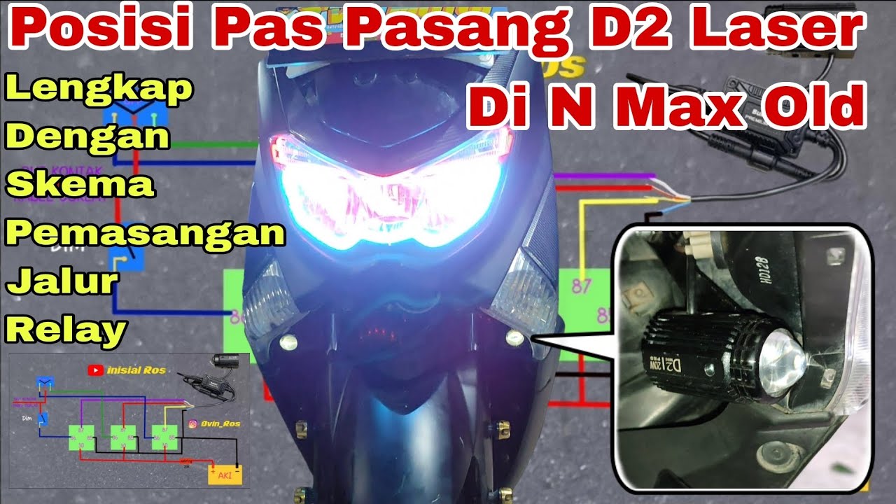 cara pasang lampu tembak D2 laser di bawah hedlamp Nmax old.. wairing diagram/skema jalur