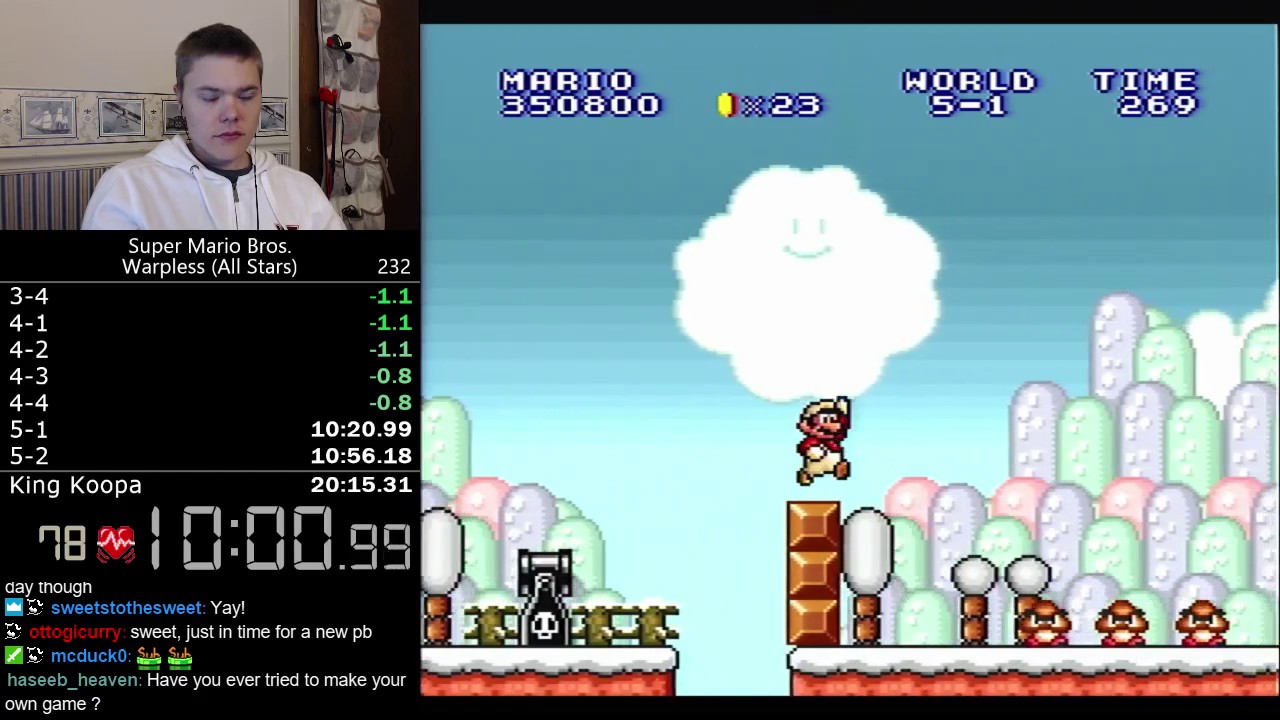 (19:59.55) Super Mario Bros. (All Stars) Warpless speedrun *Former World Record*