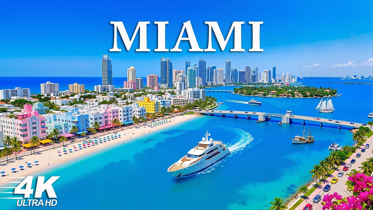 [4K] Miami 🇺🇸 Ultimate Tropical Summer Paradise Vibes Biscayne Bay Fly With Deep House Chill