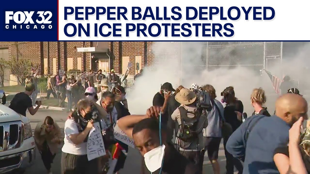 The moment pepper balls were deployed on ICE protesters in Chicago suburb