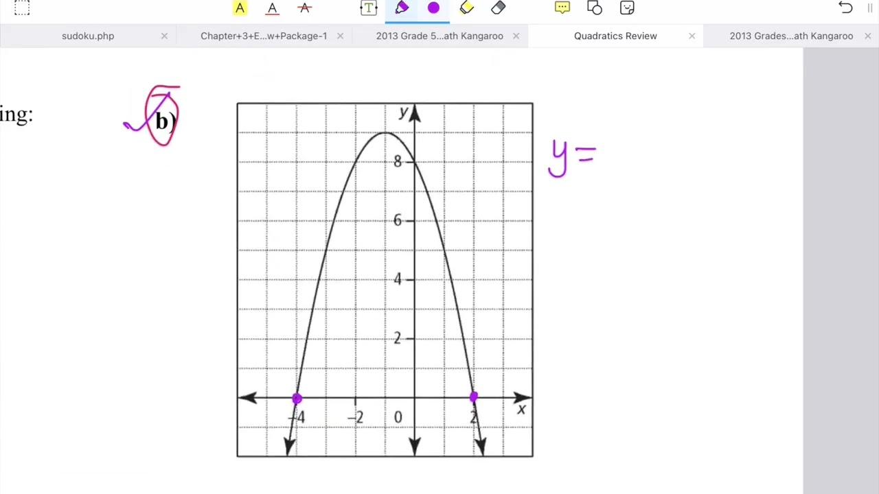 Math 20-1 Review: Quadratic Functions (Graphing, Vertex, Forms)